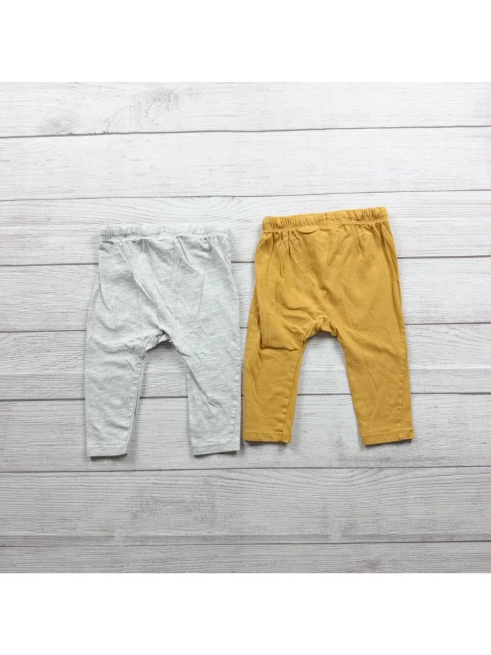H&M Baby Elastic Waist Organic Cotton Pants 2 Pack Light Gray Yellow 9-12 Months